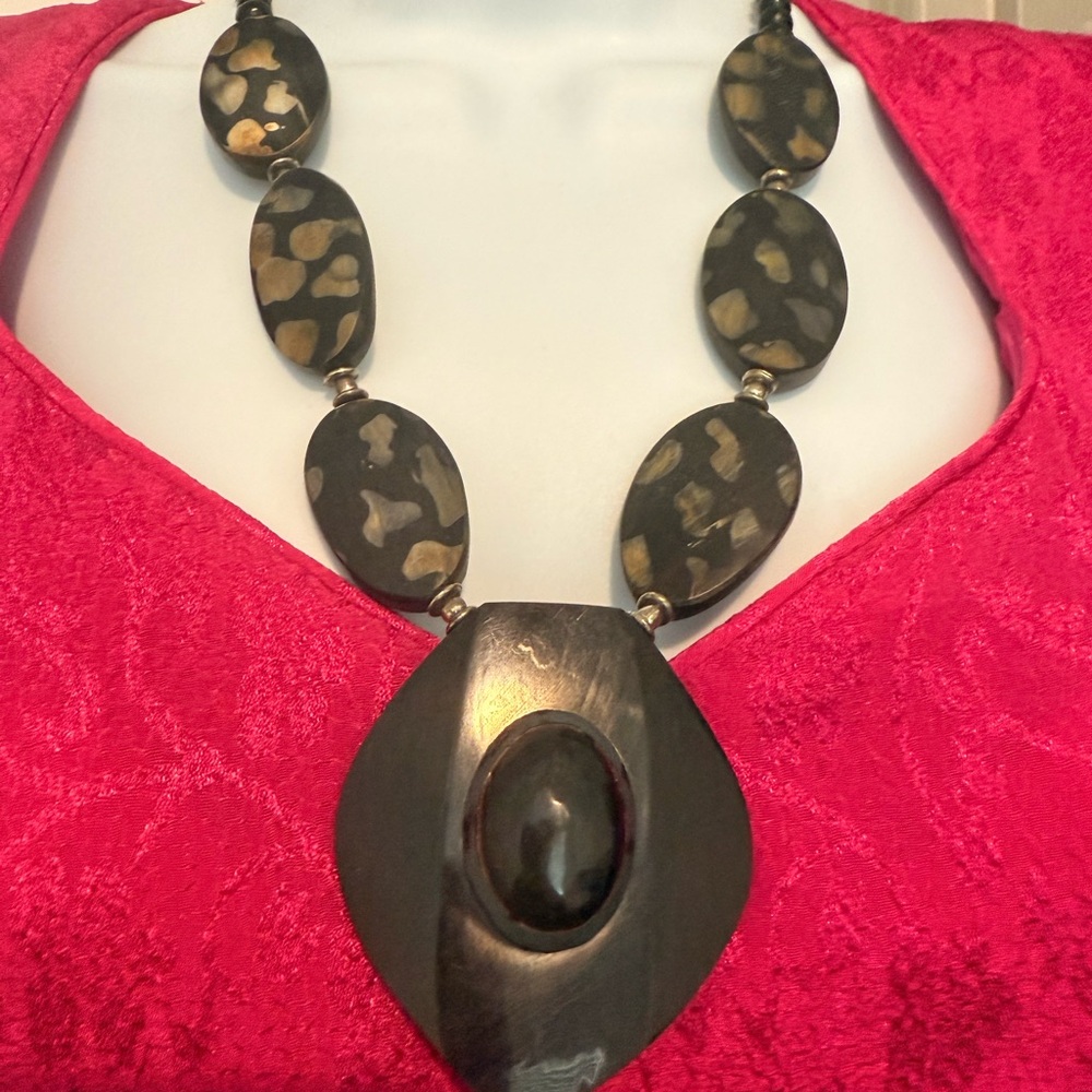 Vintage Tribal Bold Black and Brown Necklace